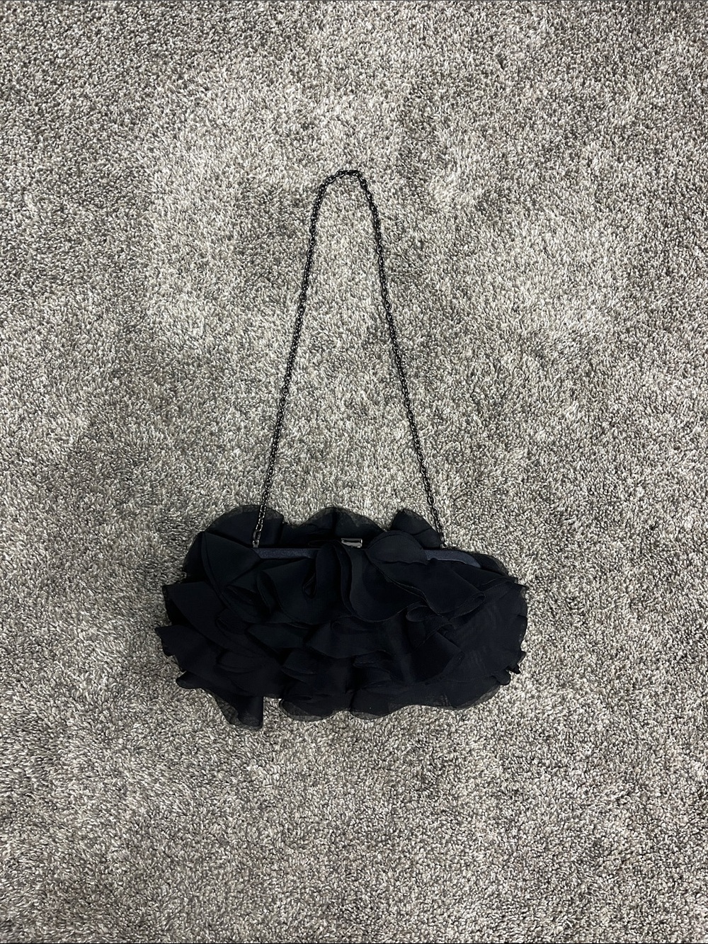 White House Black Market Dressy Black Ruffle Clutch